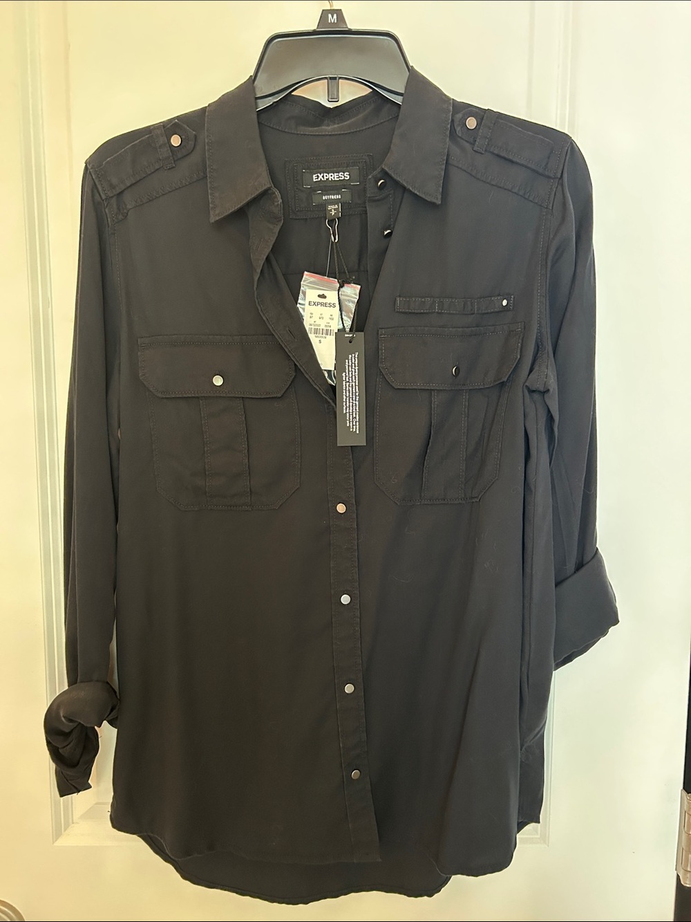 Express Black Button-Front Utility Blouse